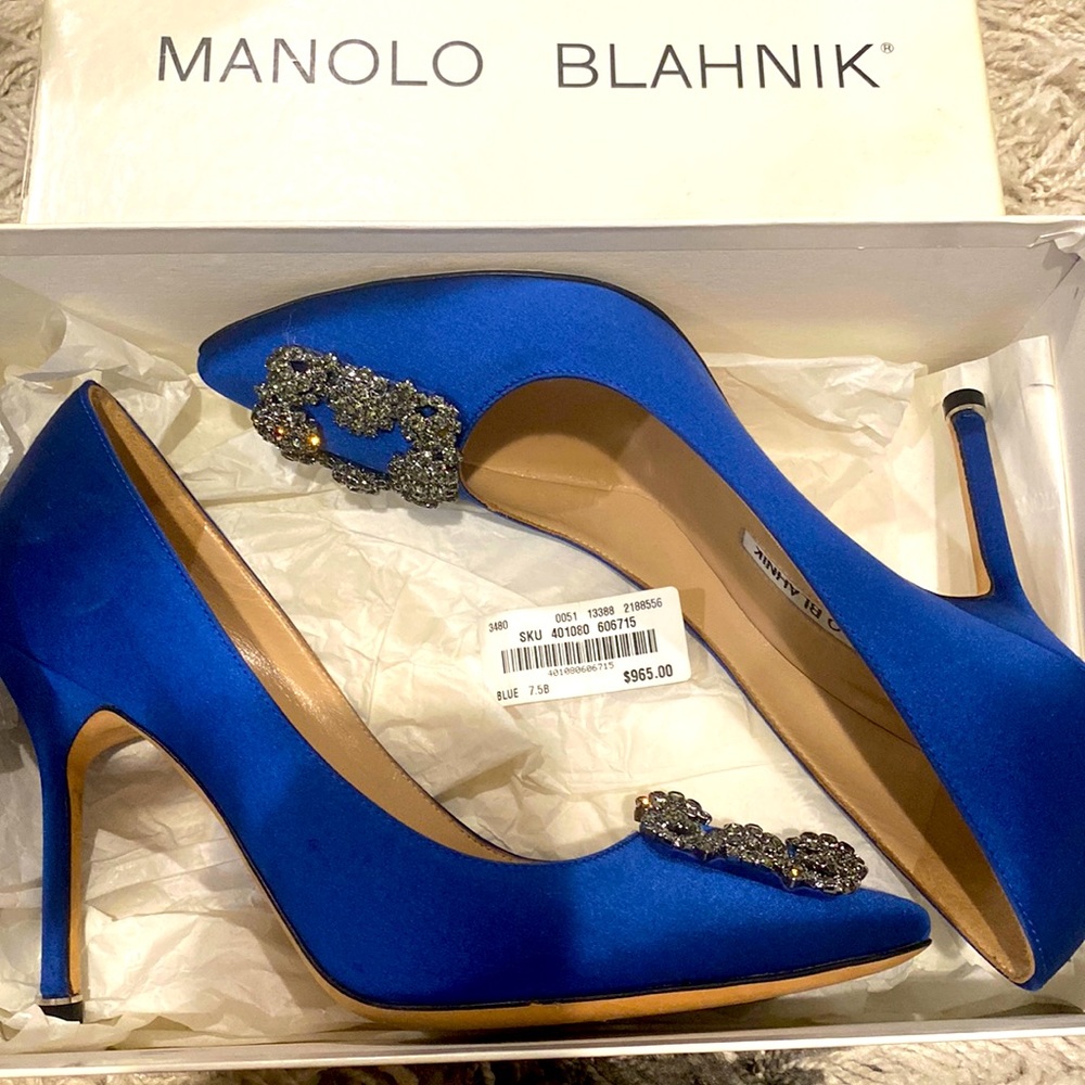 Manolo Blahnik
Hangisi 105MM Embellished Satin Pumps